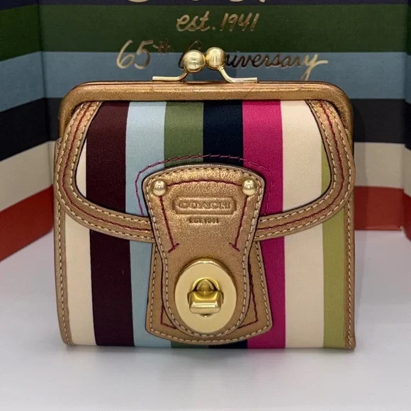 COACH LEGACY STRIPE FRAMED WALLET WITH KISSLOCK COIN - Picture 2 of 16